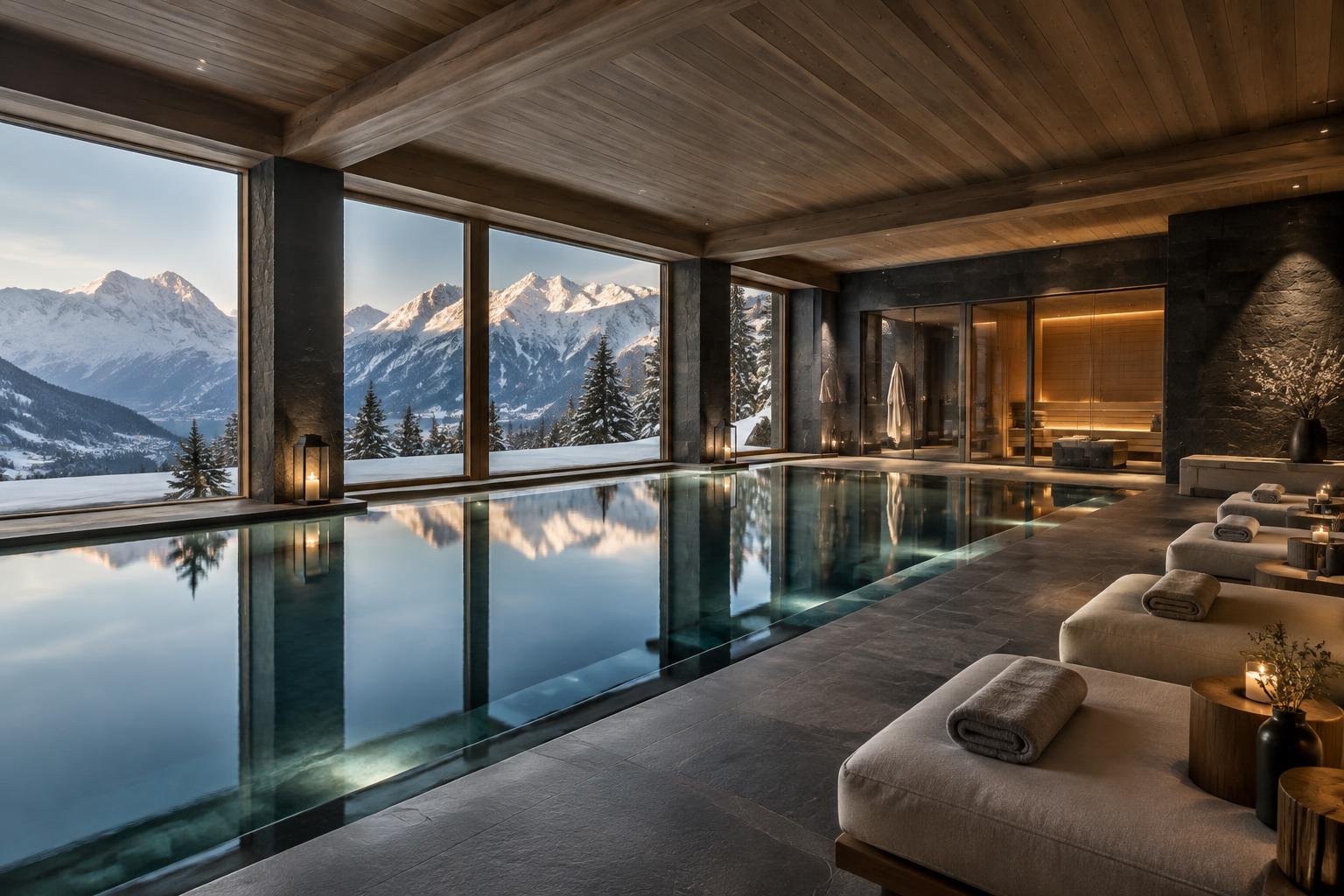 The indoor pool and wellness suite at Chalet Chouqui